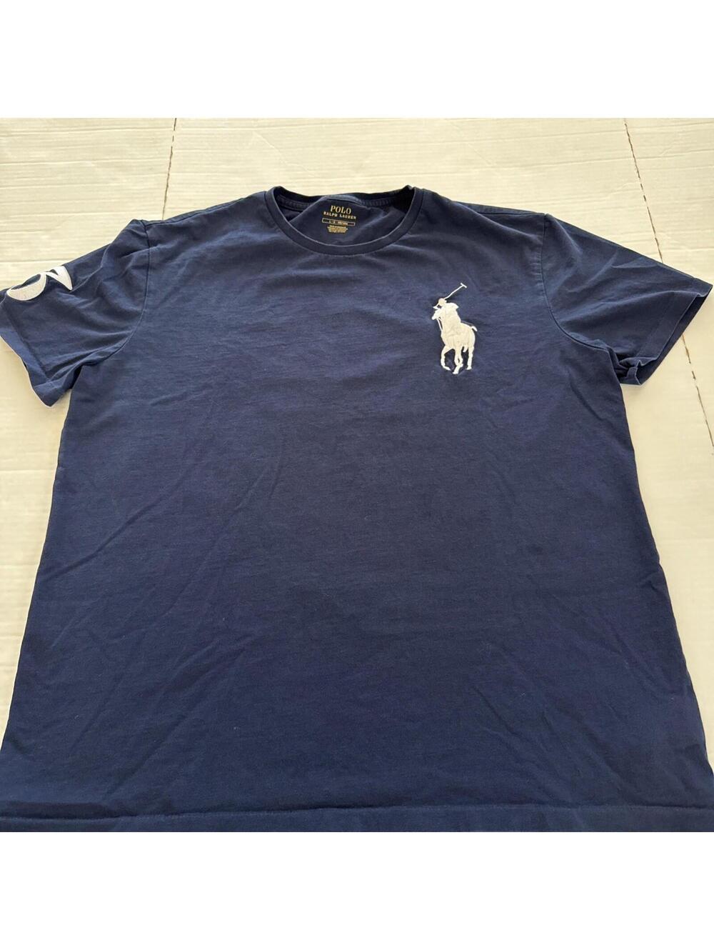 Polo Ralph Lauren Mens Blue/White Large Horse Short Sleeve Shirt! Large.
